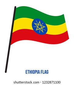 Ethiopia Flag Waving Vector Illustration on White Background. Ethiopia National Flag.