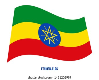 Ethiopia Flag Waving Vector Illustration on White Background. Ethiopia National Flag.