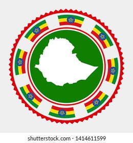 Ethiopia flat stamp. Round logo with a map and flag of Ethiopia. Vector illustration.