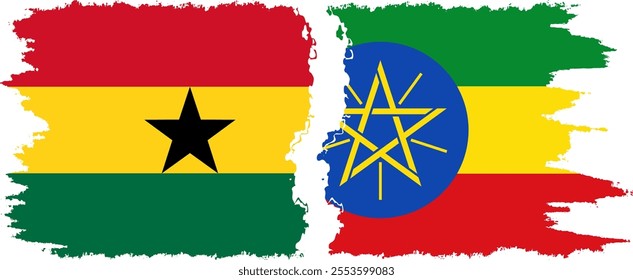 Ethiopia and Ghana grunge flags connection, vector