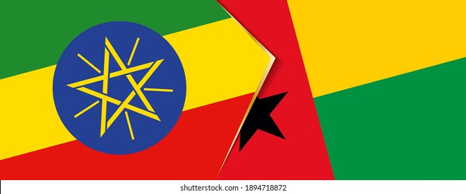 Ethiopia and Guinea-Bissau flags, two vector flags symbol of relationship or confrontation.
