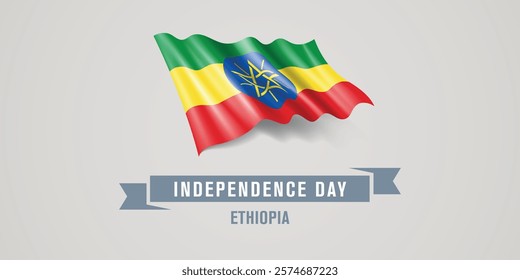 Ethiopia happy independence day greeting card, banner vector illustration. Ethiopian national holiday design element with realistic flag