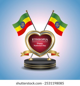 Ethiopia Happy National Day small table flag with Golden Heart