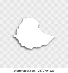 Ethiopia high detailed vector representation of country silhouette. White color on transparent background with dropped shadow. For educational, decorative, or informational use.