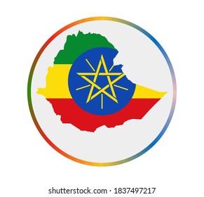 Ethiopia icon. Shape of the country with Ethiopia flag. Round sign with flag colors gradient ring. Awesome vector illustration.