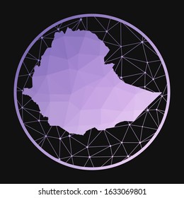 Ethiopia icon. Vector polygonal map of the country. Ethiopia icon in geometric style. The country map with purple low poly gradient on dark background.