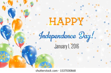 Ethiopia Independence Day Greeting Card. Flying Balloons in Ethiopia National Colors. Happy Independence Day Ethiopia Vector Illustration.