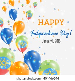 Ethiopia Independence Day Greeting Card. Flying Balloons in Ethiopian National Colors. Happy Independence Day Ethiopia Vector Illustration.