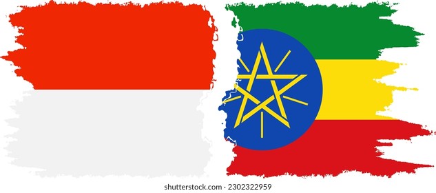 Ethiopia and Indonesia grunge flags connection, vector