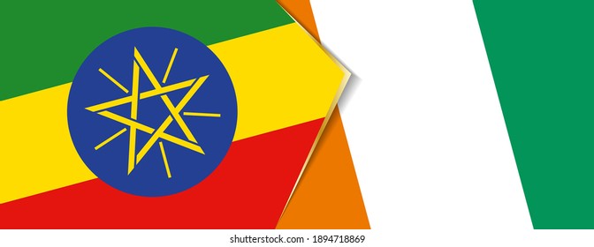 Ethiopia and Ivory Coast flags, two vector flags symbol of relationship or confrontation.