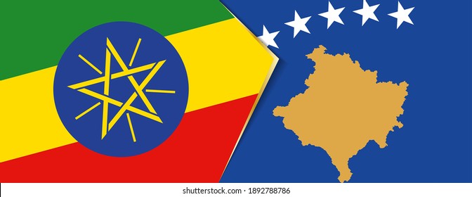 Ethiopia and Kosovo flags, two vector flags symbol of relationship or confrontation.