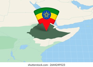 Etiópia Localização Destaque no Mapa Africano com Ícone Bandeira. Design detalhado do vetor.