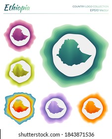 Ethiopia logo collection. Colorful logo of the country. Unique layered dynamic frames around Ethiopia's border shape. Vector illustration.