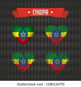 Ethiopia with love. Design vector broken heart with flag inside.