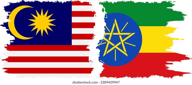 Ethiopia and Malaysia grunge flags connection, vector