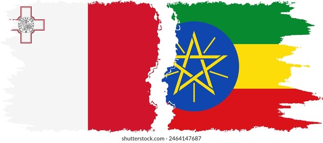 Ethiopia and Malta grunge flags connection, vector