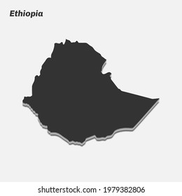Ethiopia map 3d silhouette. Vector illustration.