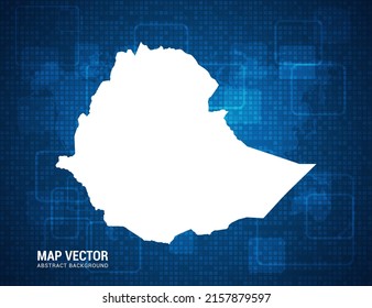 Mapa de Etiopía con textura abstracta de tablero de píxeles con tecnología de fondo azul.