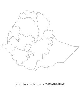 Mapa de Etiopía. Mapa de Etiopía en provincias administrativas en color blanco