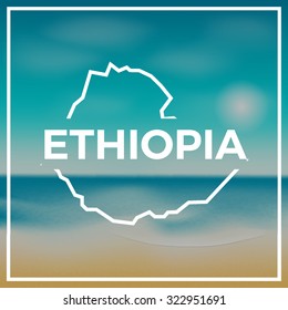 Ethiopia map against the backdrop of beach and tropical sea with bright sun. EPS10 vector