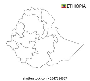 Ethiopia map, black and white detailed outline regions of the country. Vector illustration