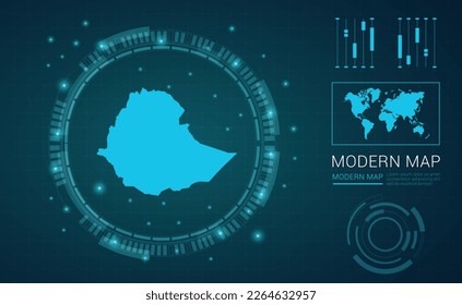 Mapa etíope del marco digital azul Futuritic Sci Fi Modern User vector HUD, GUI, interfaz de interfaz de usuario.