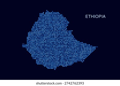 Ethiopia Map - Blue Dotted Halftone Vector Illustration on Dark Navy Background, Abstract Circle Grid Silhouette Design for Infographic and Modern Presentation Use.