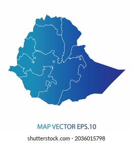 Ethiopia map, blue gradient color , infographic style , on white background with Map World. Wire frame 3D mesh , map 3D,