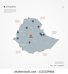 Ethiopia map with borders, cities, capital Addis Ababa and administrative divisions. Infographic vector map. Editable layers clearly labeled.