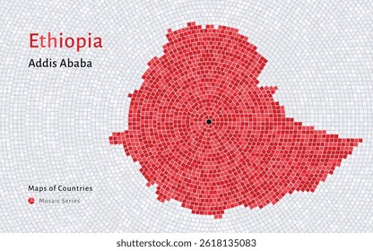 Ethiopia Map with a Capital of Addis Ababa Shown in a Mosaic Pattern