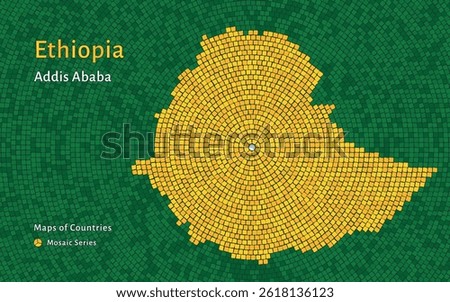Ethiopia Map with a Capital of Addis Ababa Shown in a Mosaic Pattern
