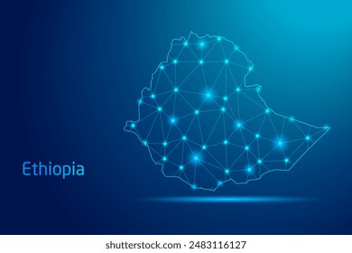 Ethiopia map - concept of communication technology, graphic of low poly.