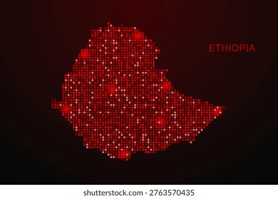 Ethiopia Map - Digital dotted map with glowing red points on dark background, modern technology style, abstract data network design, clean minimal vector illustration.