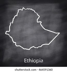 Ethiopia map drawn with chalk on blackboard background.Vector Illustration EPS10.
