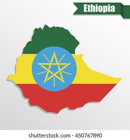 Ethiopia map with flag inside and ribbon
