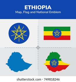 Ethiopia Map, Flag and National Emblem 