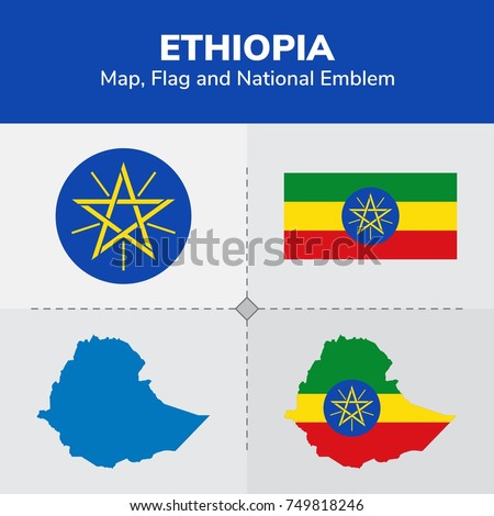 Ethiopia Map, Flag and National Emblem 