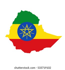 Ethiopia map and flag in white background