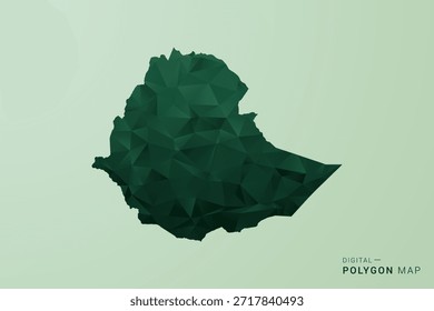 Mapa da Etiópia - Ilustração de Vetor Estilo Polígono Verde, Design Geométrico de Poli Baixo com Silhueta Limpa no Fundo verde macio.
