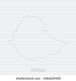 Ethiopia map hand drawn gray outline on notebook background. Vector Illustration EPS10.