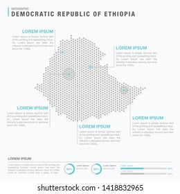 Ethiopia map infographics with abstract pixelated dot pattern on white background. Stylized map concept with elementsl. - Vector illustration