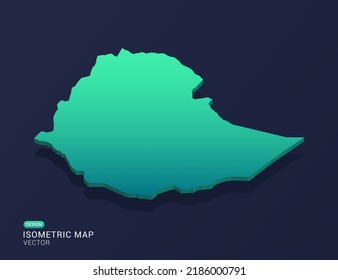 Mapa etíope de ilustración vectorial de gradiente verde isométrico.