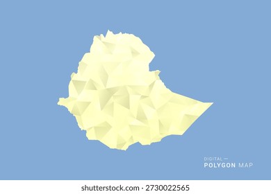 Mapa de Etiopía en estilo de Vector de polígono bajo, ilustración de forma geométrica con tonos amarillos suaves sobre fondo azul, silueta limpia para infografía.