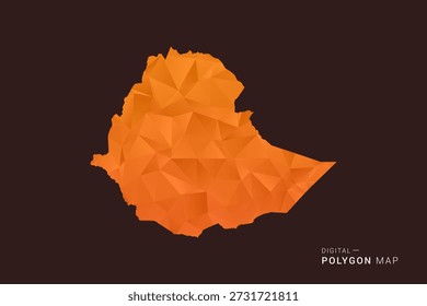 Mapa de Etiopía - bajo Vector de polígono polivinílico, silueta triangulada geométrica en tonos naranja y marrón oscuro, estilo infográfico moderno limpio, fondo aislado.