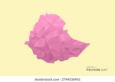 Ethiopia Map - Low poly polygon map design in soft pink pastel gradient on beige background, modern minimal geometric style, clean digital vector illustration.