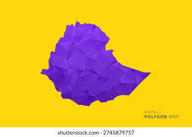 Ethiopia Map - Low poly polygon map in vibrant purple gradient on bold yellow background, modern minimal geometric style, clean digital vector illustration.