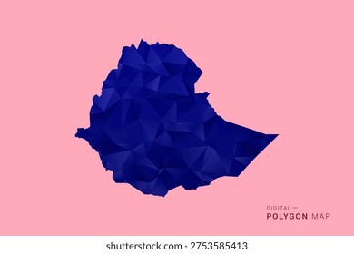 Ethiopia Map - Low poly polygon map in deep blue gradient on soft pink pastel background, modern minimal geometric design, clean digital vector illustration.