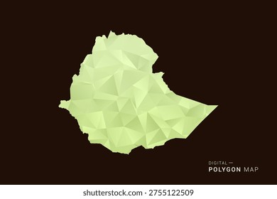 Ethiopia Map - Low poly polygon map in soft light green gradient on dark brown background, modern minimal geometric style, clean abstract vector illustration design.