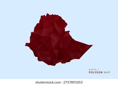 Ethiopia Map - Low poly polygon map in deep red gradient on light blue background, modern minimal geometric design, vector illustration with faceted triangulated style.