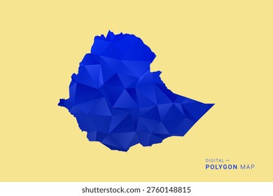 Ethiopia Map - Low poly polygon map in deep blue gradient on soft beige background, modern minimal geometric design, clean abstract vector illustration with faceted triangulated style.
